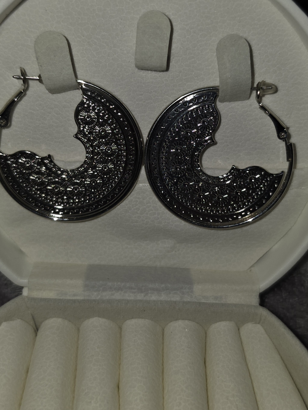 Silver Bohemian-style Oversized Crescent Hoop Earrings BNIB